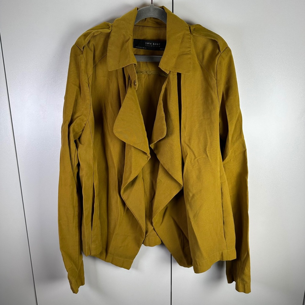 Zara Basic Collection Women XS Mustard Yellow Waterfall Drape Jacket Statement